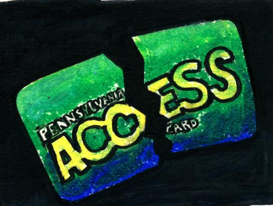 A drawing of a Pennsylvania ACCESS card broken in two